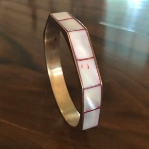 Vintage Octagonal Brass & pink shell/pearl bangle